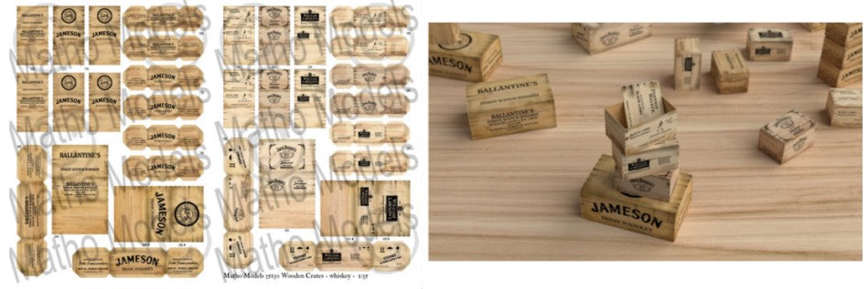 1/35 Wooden-Type Whiskey Crates Printed Paper (16) (5 different brands)