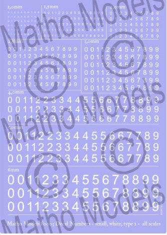 Multi-Scale White Small Type 1 Numbers Decals