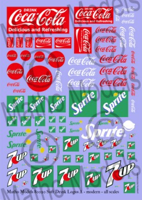 Multi-Scale Modern Soft Drink Logos Decals (Coca-Cola, Sprite, 7UP)