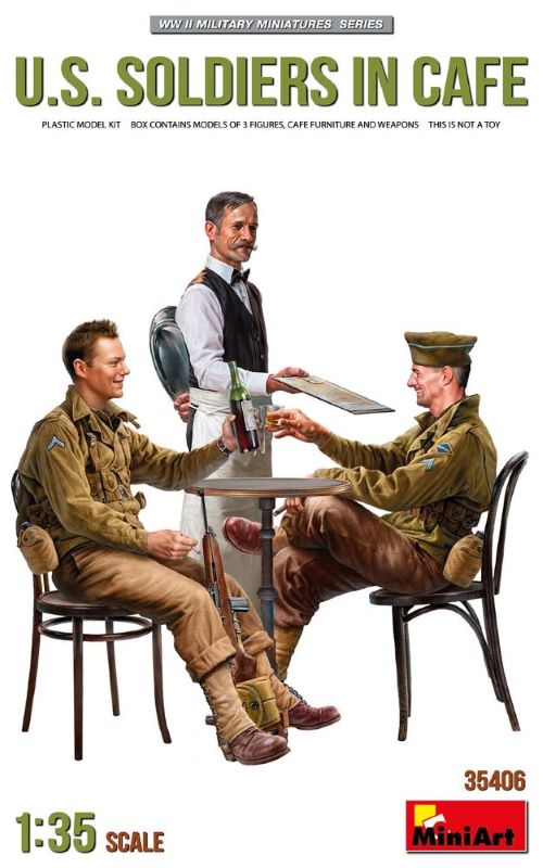 1/35 WWII US Soldiers in Cafe (2) w/Waiter