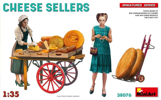 1/35 Cheese Sellers (2) w/Wooden Crates, Cart & Products