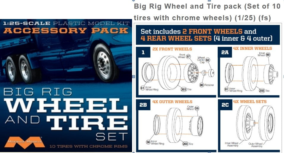1/25 Big Rig Wheel & Tire Set (10/pk)