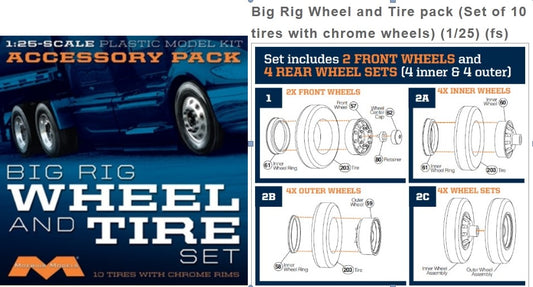 1/25 Big Rig Wheel & Tire Set (10/pk)