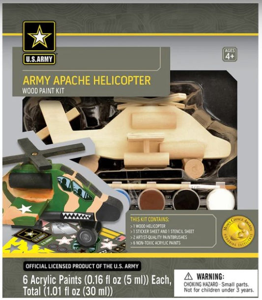 US Army: Apache Helicopter Wood Kit w/Paint & Brush