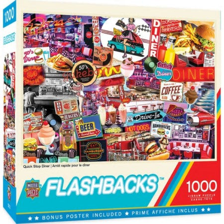 Flashbacks: Quick Stop Diner Signs Collage Puzzle (1000pc)