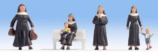 HO Nuns (4) & Children (2) w/Bench