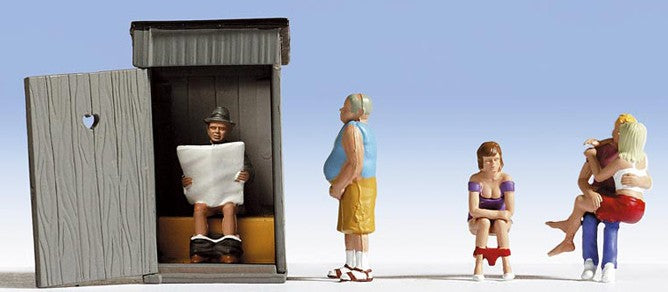 HO Outhouse w/Toilet Stitters, Man Standing, Kissing Couple