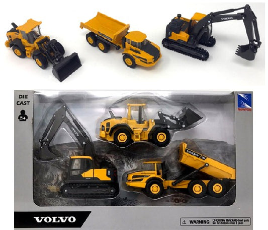 5.5" Volvo Construction Vehicle Set: A25G Dump Truck, EC140E Excavator, L60H Wheel Loader (Die Cast)