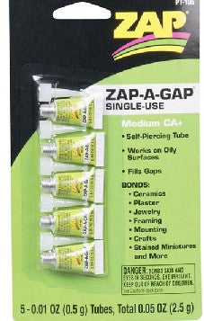 .00oz. Zap-A-Gap CA+ Single-Use Tubes (5/cd)