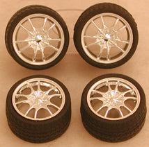 1/24-1/25 Chrome M5's Rims w/Tires for Import Cars (4)