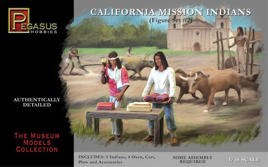 1/48 California Mission Indians Set #2 (5 w/4 Oxen, Cart, Plow)