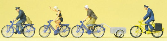 HO Cyclists (4) & Bicycle Trailer