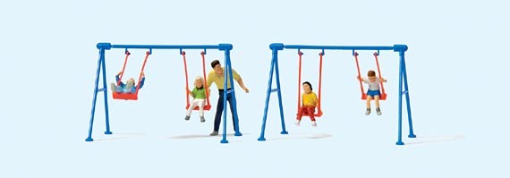 HO Children (4) Playing on Swing Set & Adult