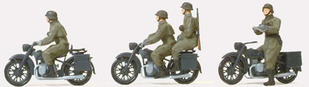 HO Unpainted German Reich BMW R12 Motorcycle Crew 1939-45 (3 Motorcycles, 4 Soldiers) (Kit)