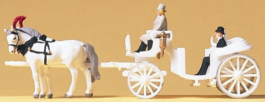 N Horse Drawn Open White Coach w/Rider, Bride & Groom