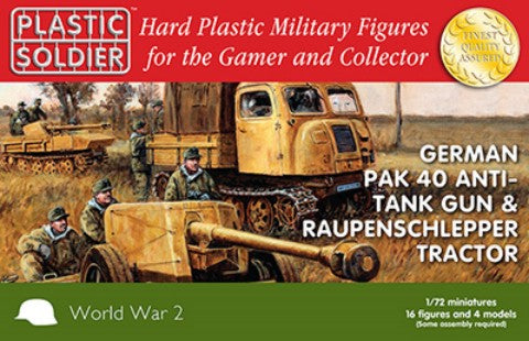 1/72 WWII German Pak40 Anti-Tank Gun & Raupenschlepper Tractor (2ea) & Crew (16)