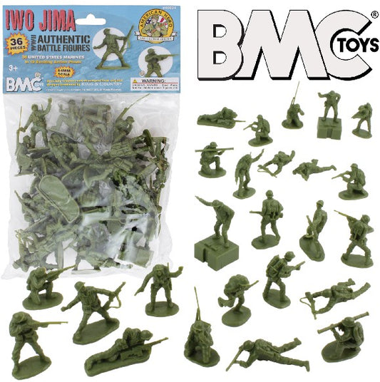 54mm Iwo Jima US Marines Figure Playset (Olive) (36pcs) (Bagged) (BMC Toys)