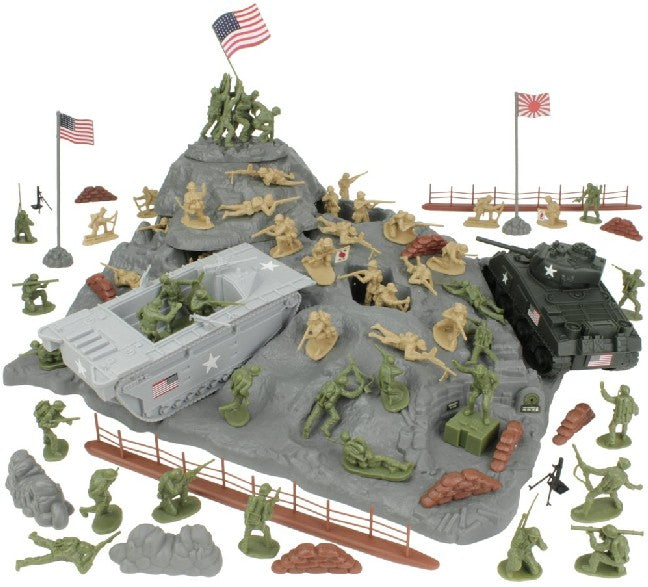 54mm Iwo Jima US Marines & Japanese Diorama Playset (Olive/Tan) (72pcs) (Boxed) (BMC Toys)