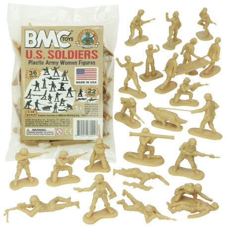 54mm US Army Women Soldiers Figure Playset (Tan) (36pcs) (Bagged) (BMC Toys)