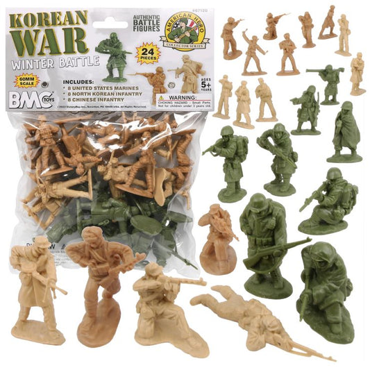 54mm Korean War Winter Battle US, N. Korean & Chinese Figure Playset (24pcs) (Bagged) (BMC Toys)