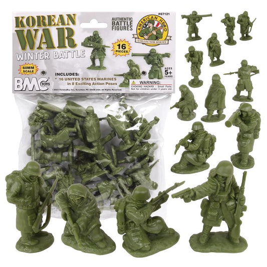 54mm Korean War Winter Battle US Soldiers Figure Playset (16pcs) (Bagged) (BMC Toys)