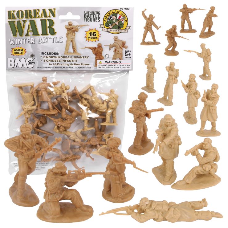 54mm Korean War Winter Battle N. Korean & Chinese Figure Playset (16pcs) (Bagged) (BMC Toys)