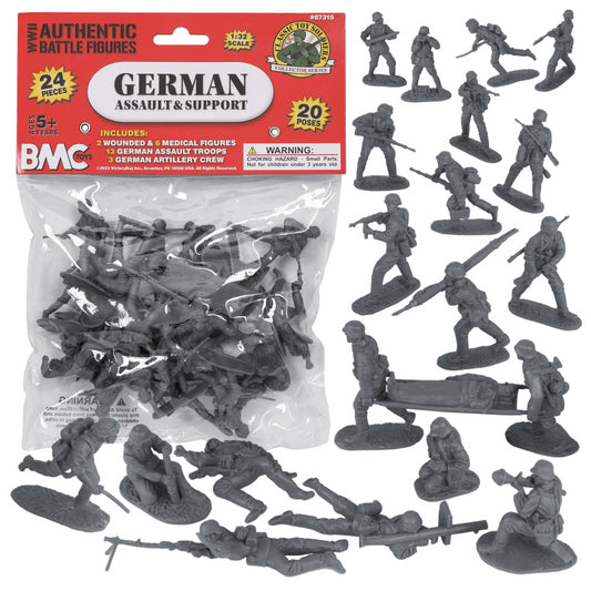 54mm WWII German Assault and Support Figure Playset (24pcs) (Bagged) (BMC Toys)