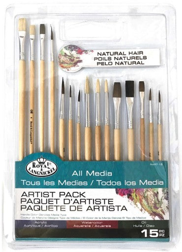 Assorted All Media Taklon Beginner Art & Craft Brushes 15pc Value Pack