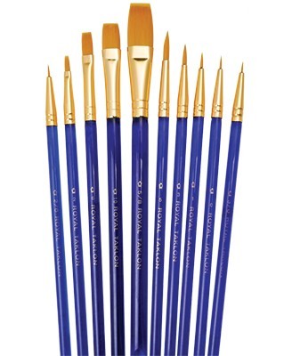 Assorted Acrylic Gold Taklon Brushes 10pc Value Pack