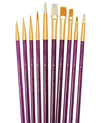 Assorted All Media Gold Taklon/Bristle Brushes 10pc Value Pack