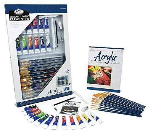 Essentials Acrylic Deluxe Art Set in Clearview Case (31pc)