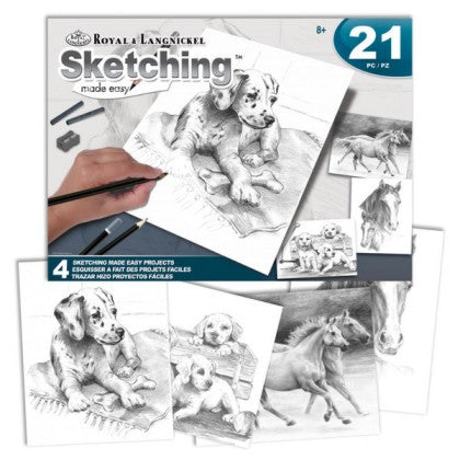 Pets (Dogs & Horses) Sketching Made Easy 21pc Activity Set (4 Projects) Age 8+ (8"x10")