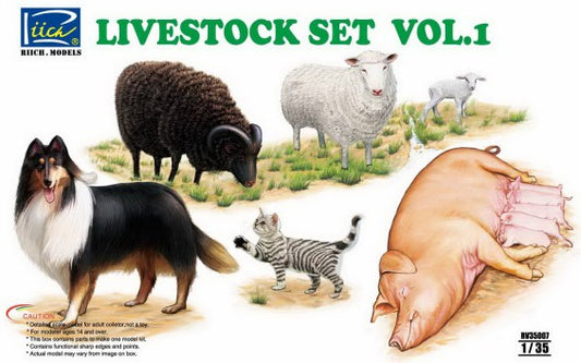 1/35 Livestock Set Vol.1: Sheep, Ram, Pigs w/Piglets, Dog, Cat