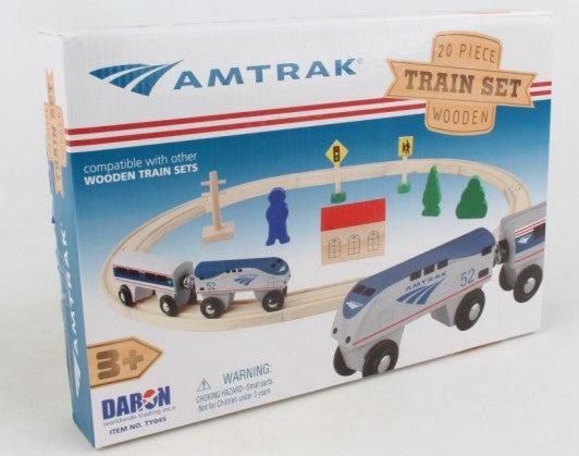 Amtrak Wooden Train Set (20pc) (Magnetic Cars, Track & Access.)