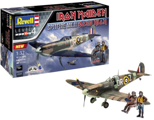 1/32 Spitfire Mk II Aces High Iron Maiden Fighter & 2 Pilot Figures w/paint & glue