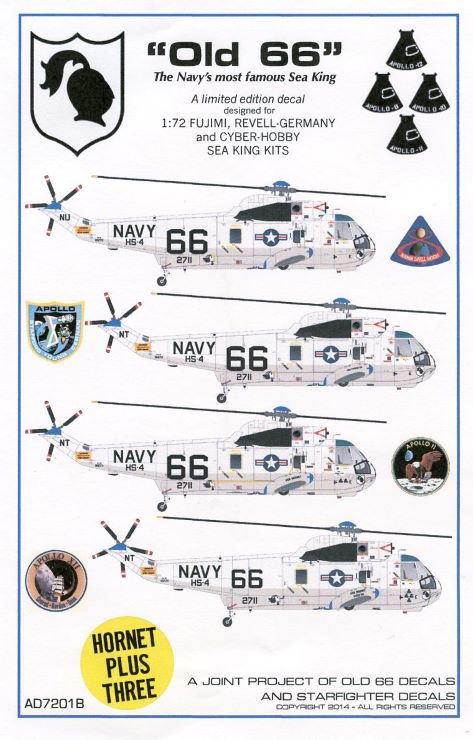 1/72 Old 66 SH3 Apollo Moon Missions Sea King Helicopter for FJM, RVL & DML