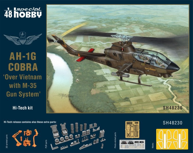 1/48 AH1G Cobra US Army Helicopter over Vietnam w/M35 Gun System (Hi-Tech)
