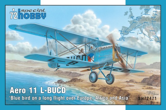 1/72 Aero 11 L-BUCD Two-Seater BiPlane Blue Bird Flight over Europe/Africa/Asia