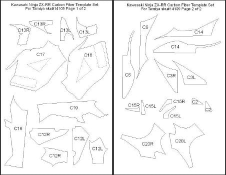 1/12 Kawasaki Ninja ZX-RR Motorcycle Carbon Fiber Template Decal Set For TAM (D)