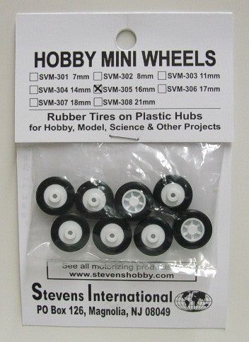 16mm Rubber Tires on Plastic Hubs (8) (D)