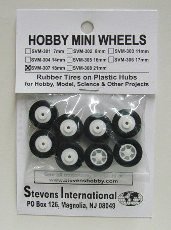 18mm Rubber Tires on Plastic Hubs (8) (D)