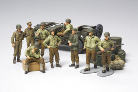 1/48 WWII US Infantry at Rest (9) & Jeep