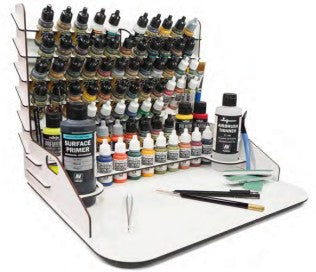 Module Paint Display Stand w/Vertical Storage & Small Workstation (Holds 82 bottles & brushes)