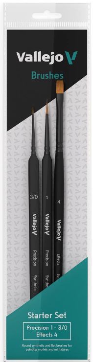 Starter Synthetic Brush Set: Precision Round 3/0 & 1, Effects Flat 4