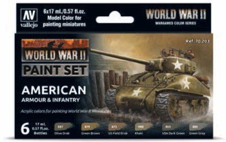 17ml Bottle WWII Wargames American Armour & Infantry Model Color Paint Set (6 Colors)