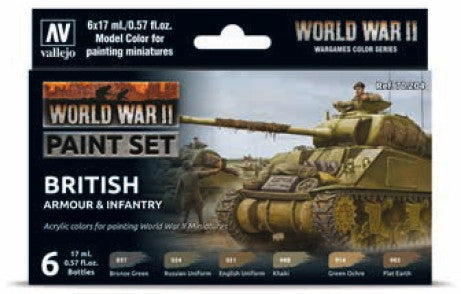 17ml Bottle WWII Wargames British Armour & Infantry Model Color Paint Set (6 Colors)