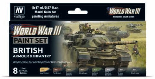 17ml Bottle WWIII Wargames British Armour/Infantry Model Color Paint Set (8 Colors)