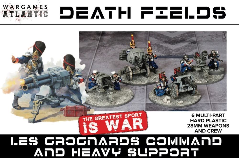 28mm Death Fields: Les Grognards Command & Heavy Support w/Weapons (12) & Heavy Guns (6)