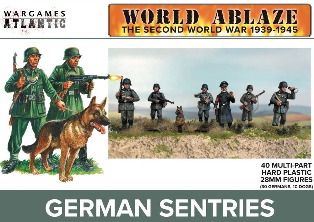 28mm World Ablaze WWII 1939-45: German Sentries (30) & Dogs (10)