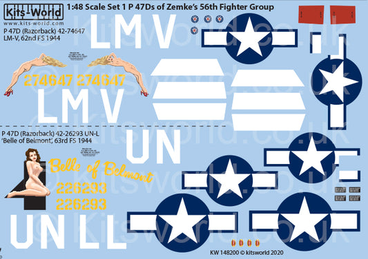 1/48 P47D 56th FG of Zemke's LM-V 62nd FS, Belle of Belmont UN-L 63rd FS 1944 (D)